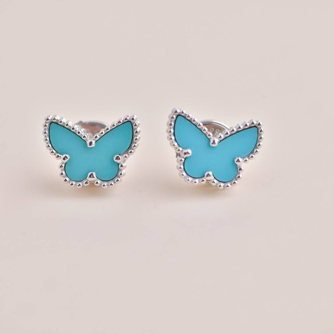 Second Hand Van Cleef Sweet Alhambra Turquoise Butterfly 18K White Gold Earrings