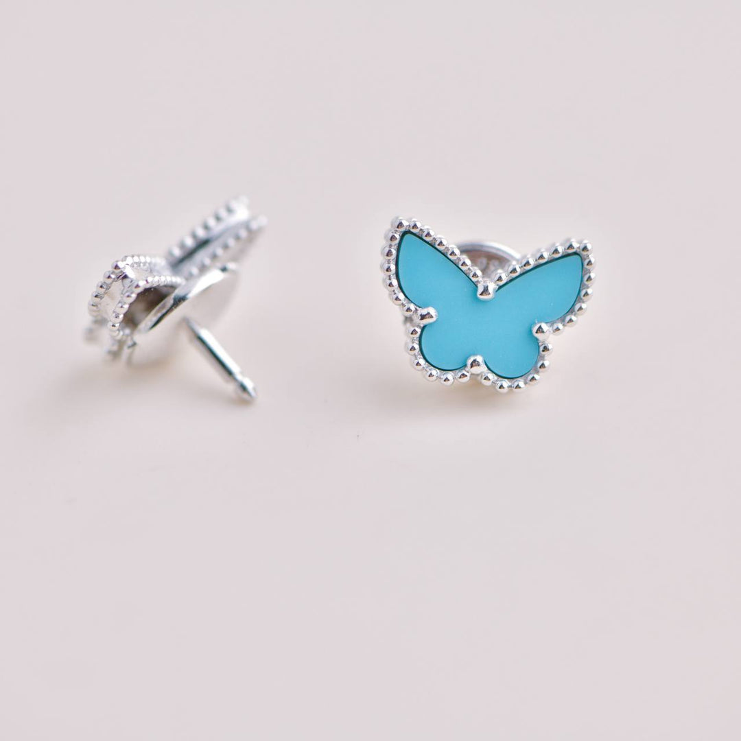 Pre-owned Van Cleef Sweet Alhambra Turquoise Butterfly 18K White Gold Earrings