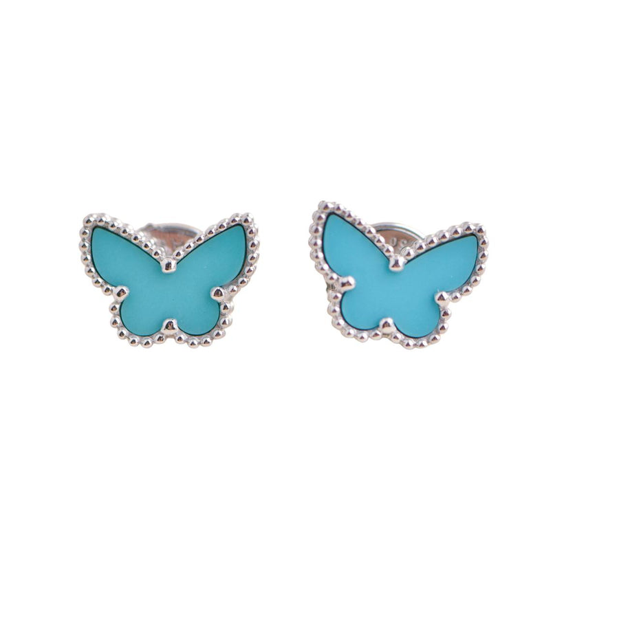 Pre-loved Van Cleef & Arpels Sweet Alhambra Turquoise Butterfly 18K White Gold Earrings