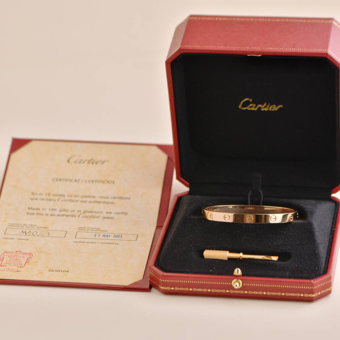 Pre-owned Cartier Love Bracelet 18K Rose Gold Size 18