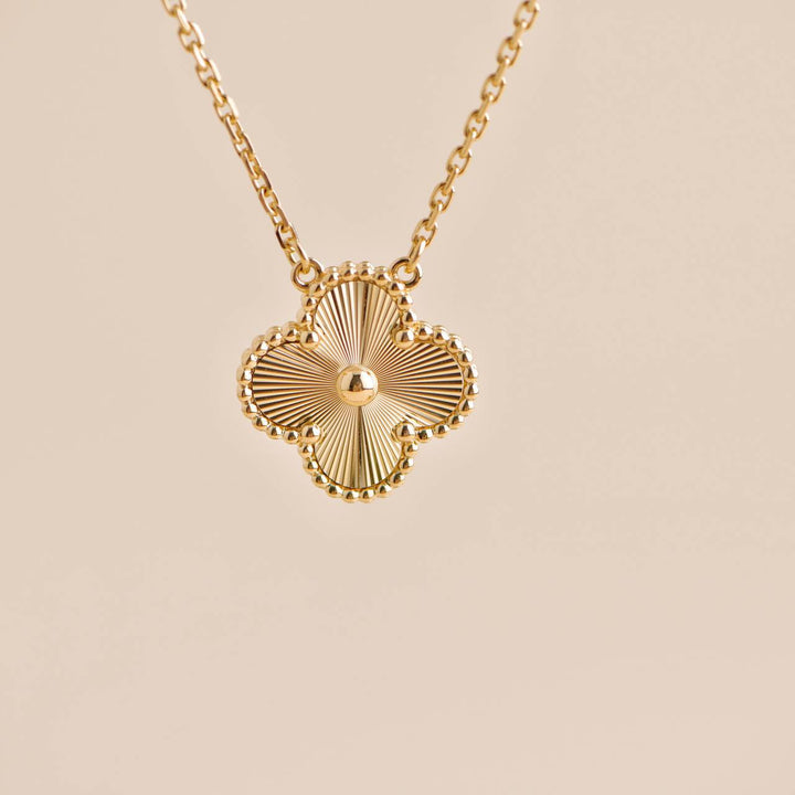 Second Hand Van Cleef Vintage Alhambra Guilloché 18K Yellow Gold Pendant Necklace