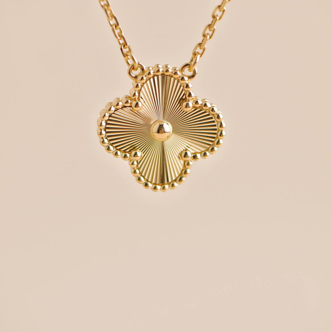 Pre-loved Van Cleef Vintage Alhambra Guilloché 18K Yellow Gold Pendant Necklace