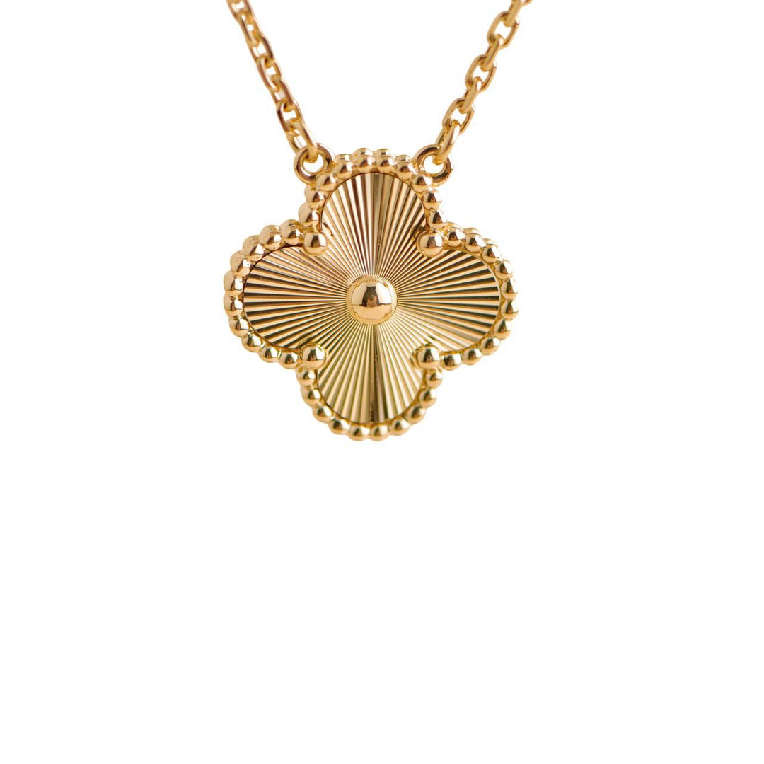 Pre-loved Van Cleef & Arpels Vintage Alhambra Guilloché 18K Yellow Gold Pendant Necklace 