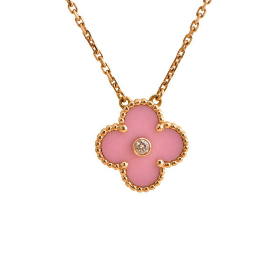 Pre-loved Van Cleef & Arpels Alhambra 2015 Holiday Diamond Pink Sèvres Porcelain Pendant