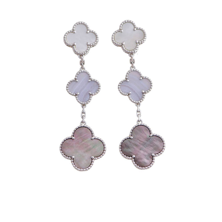 Pre-loved Van Cleef & Arpels Magic Mother of Pearl and Chalcedony 3 Motif Earrings