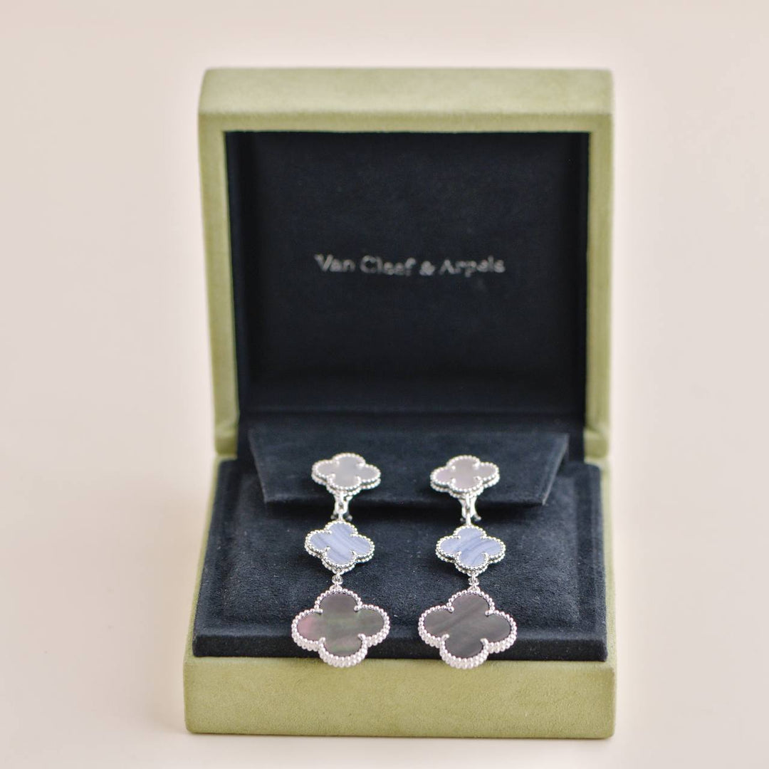 Pre-owned Van Cleef & Arpels Magic Mother of Pearl and Chalcedony 3 Motif Earrings