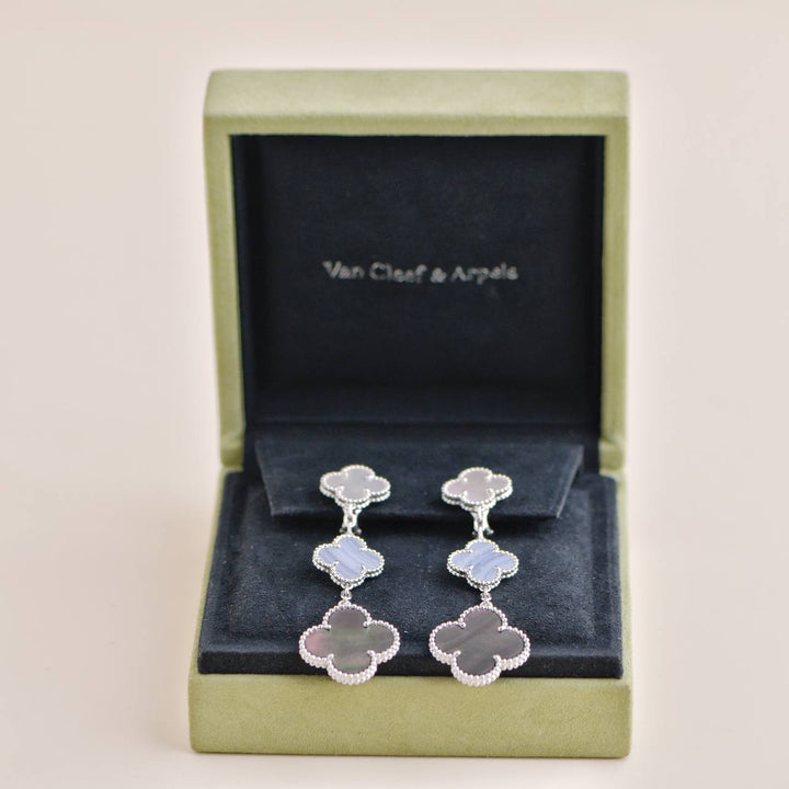 Pre-owned Van Cleef & Arpels Magic Mother of Pearl and Chalcedony 3 Motif Earrings