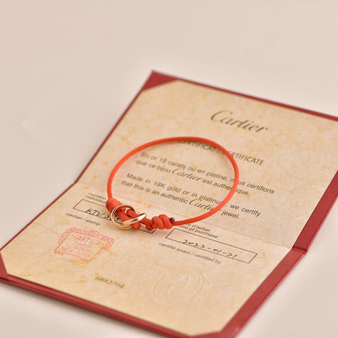 Second Hand Cartier Trinity 18K Rose Gold Red Cord Bracelet