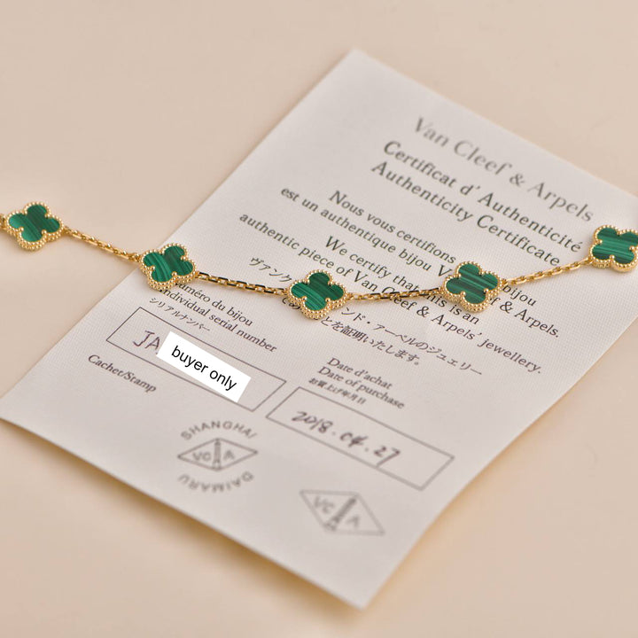 Pre-owned Van Cleef & Arpels 5 Motif Vintage Alhambra Malachite Gold Bracelet