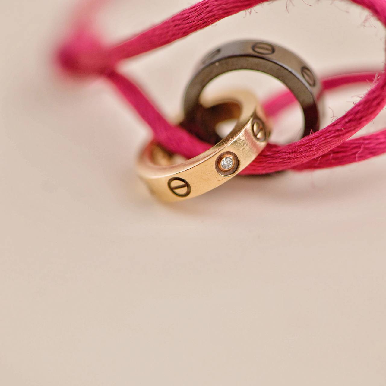 Cartier Love 4 Diamond 18K Rose Gold Sevres Porcelain Red Silk