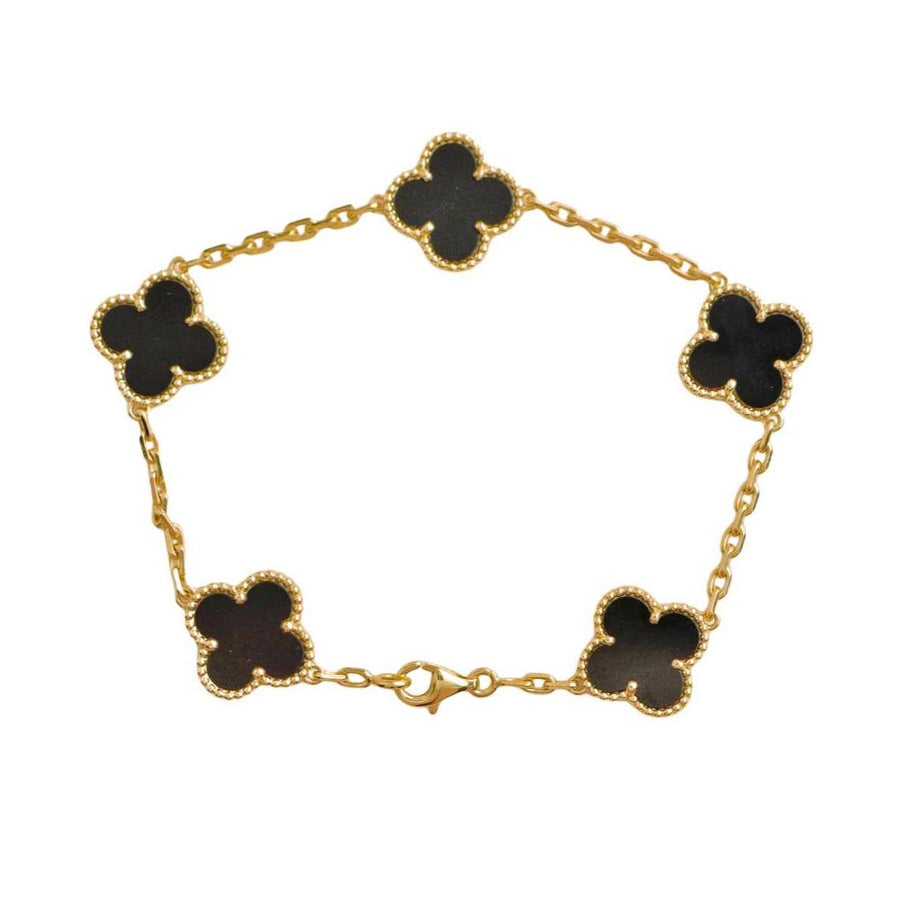 Pre-loved Van Cleef & Arpels Vintage Alhambra 5 Motif Onyx 18k Yellow Gold Bracelet