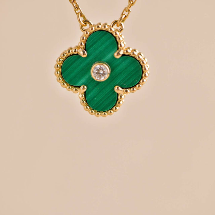 Van Cleef & Arpels 2013 Malachite Diamond 18k Yellow Gold Holiday Pendant