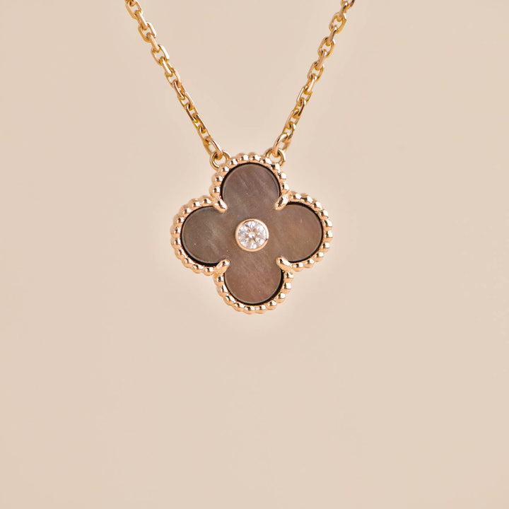 Van Cleef Arpels 2014 Alhambra Grey Mother-of-Pearl Diamond 18K Rose Gold Holiday Pendant