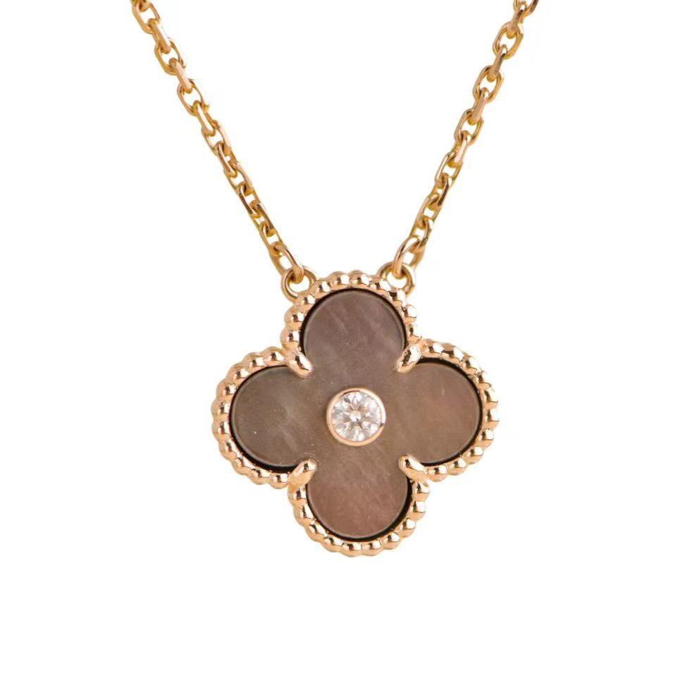 Van Cleef Arpels 2014 Alhambra Grey Mother-of-Pearl Diamond 18K Rose Gold Holiday Pendant