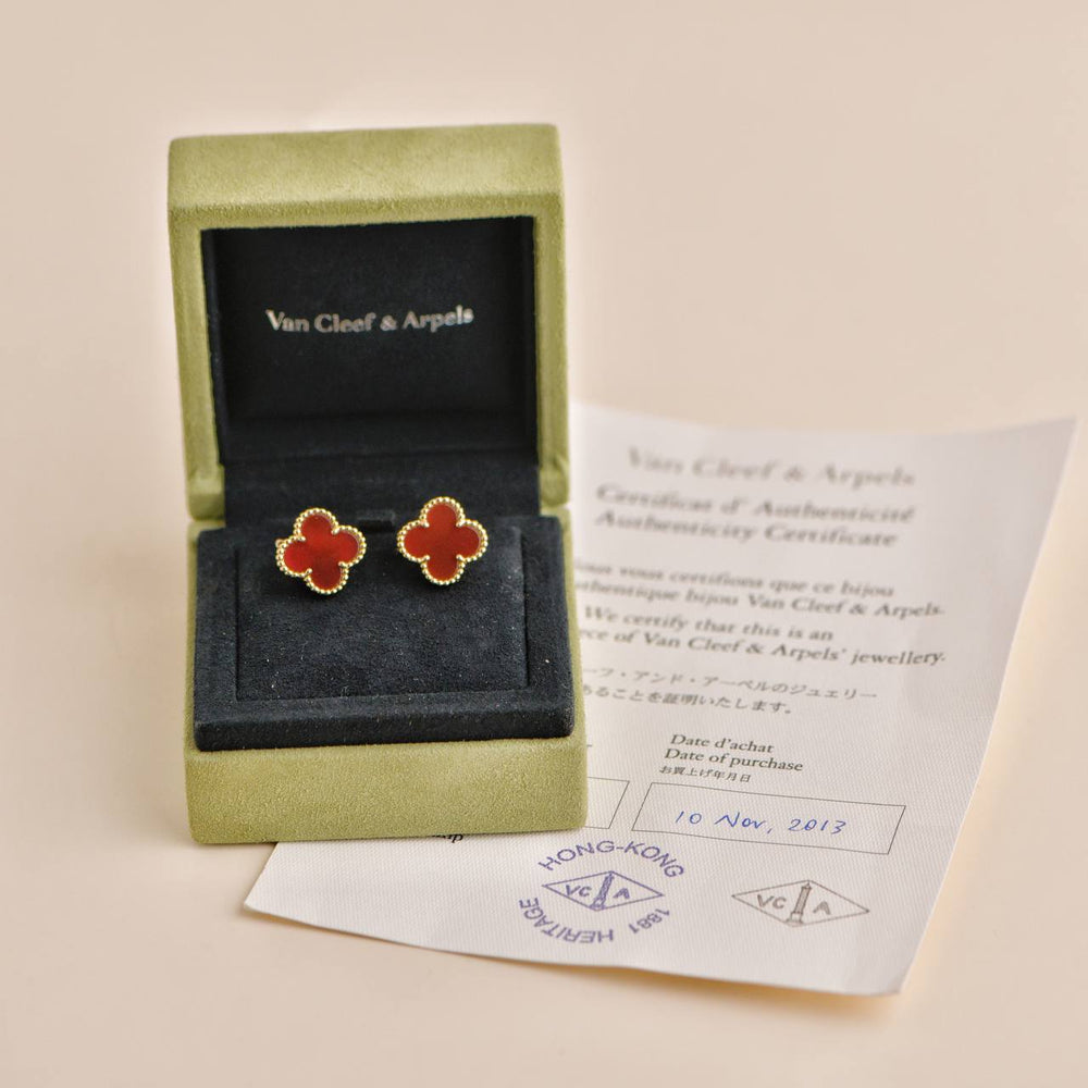 Pre-owned Van Cleef & Arpels Vintage Alhambra Carnelian 18K Yellow Gold Earrings