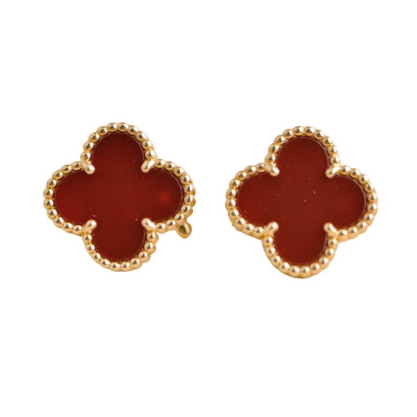 Pre-loved Van Cleef & Arpels Vintage Alhambra Carnelian 18K Yellow Gold Earrings