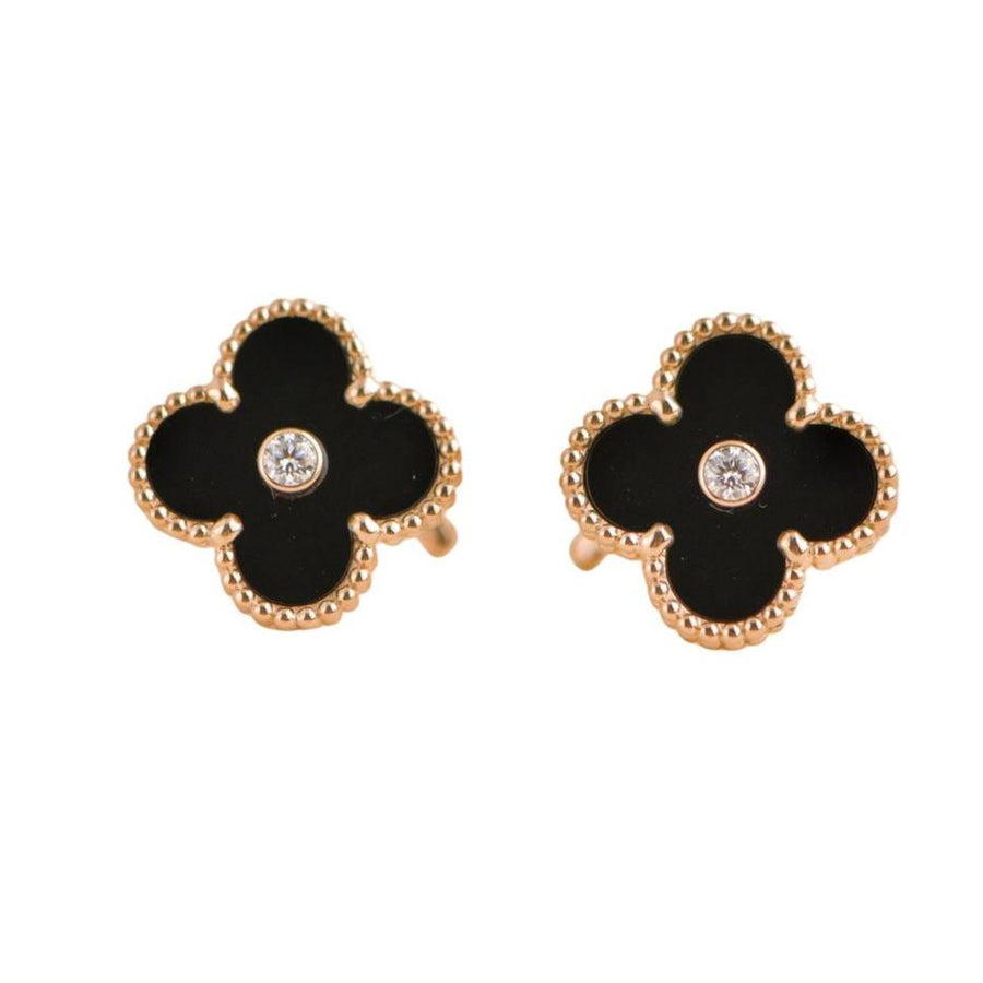 Pre-owned Van Cleef & Arpels Vintage Alhambra Onyx Diamond Earrings