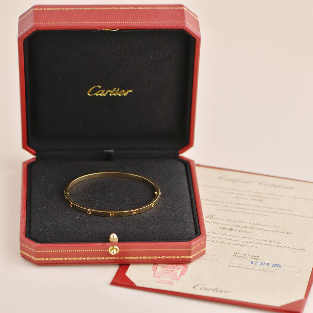 Pre-owned Cartier Love Bracelet Small Model 18K Yellow Gold Size 18