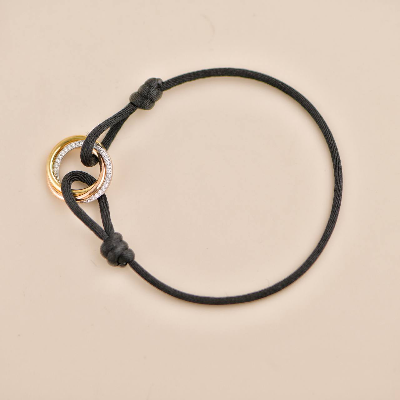 Cartier TRINTY BRACELET, CORD トリニティ Cartier Trinity Diamond Yellow White and Rose Gold Black Cord
