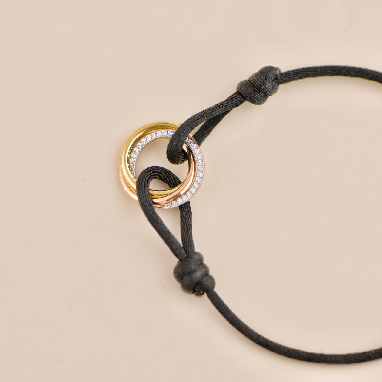 Cartier Trinity Diamond Yellow White and Rose Gold Black Cord