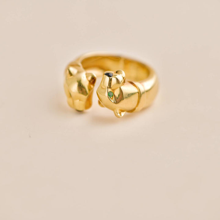 Pre-loved Cartier Panthère Vintage Double Leopard Head Yellow Gold Ring 