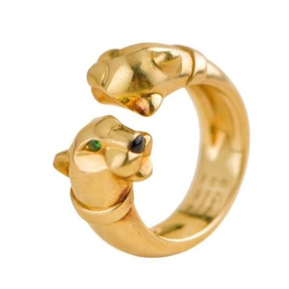 Pre-loved Cartier Panthère Vintage Double Leopard Head Yellow Gold Ring Size 52 