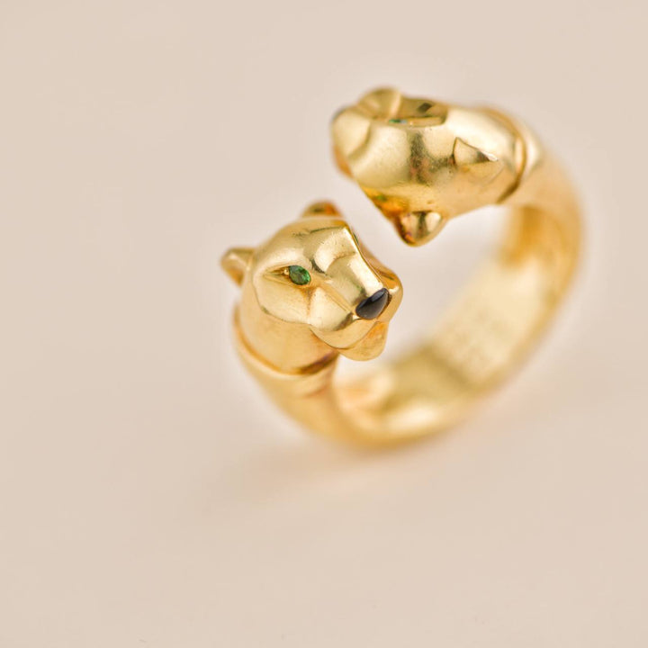 Second Hand Cartier Panthère Double Leopard Head Yellow Gold Ring 