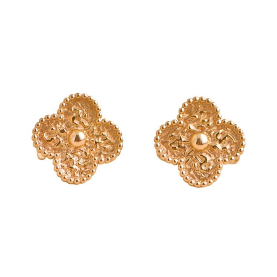 Pre-loved Van Cleef & Arpels Vintage Alhambra Hammered 18K Rose Gold Earrings