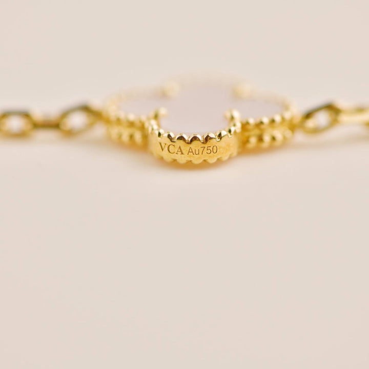 Second Hand Van Cleef & Arpels Vintage Alhambra Mother of Pearl 18k Yellow Gold Bracelet