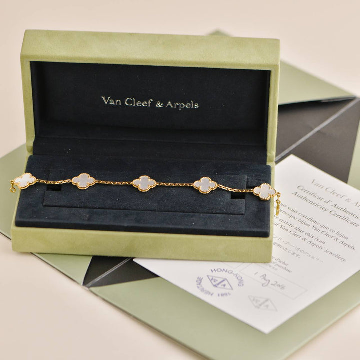 Pre-owned Van Cleef & Arpels Vintage Alhambra Mother of Pearl 18k Yellow Gold Bracelet