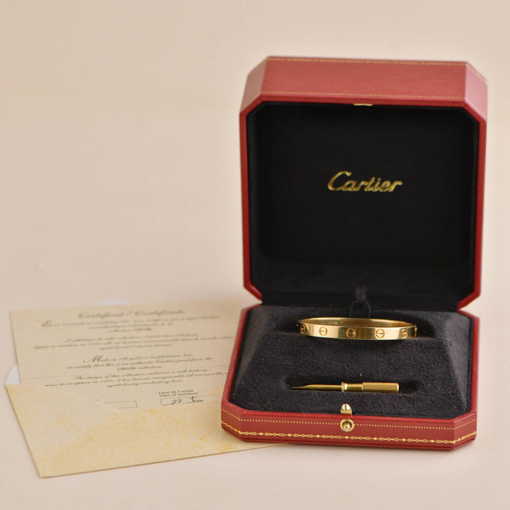 Pre-owned Cartier Love 18k Yellow Gold Bracelet Size 16