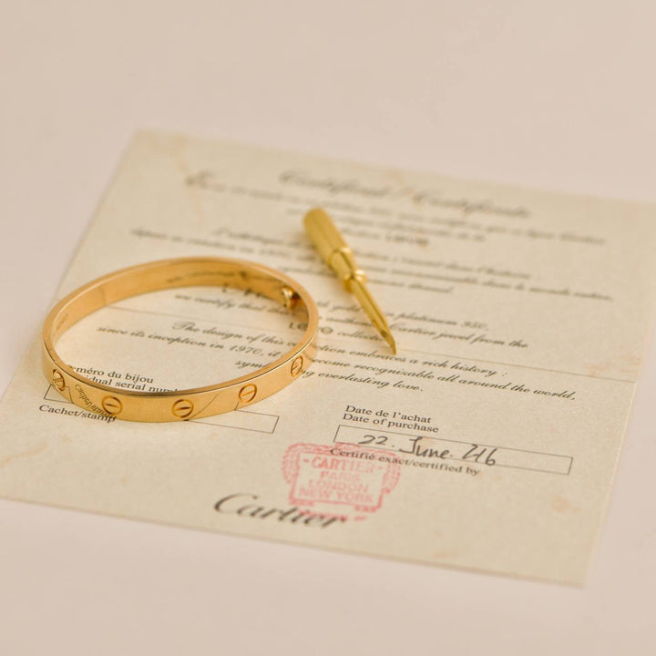 Second Hand Cartier Love 18k Yellow Gold Bracelet Size 16