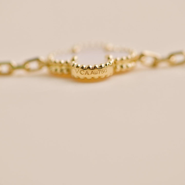 Pre-loved VCA Vintage Alhambra 5 Motif Mother of Pearl 18K Yellow Gold Bracelet