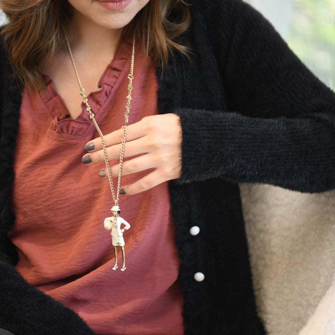 Chanel Coco Mademoiselle Figurine Enamel Gold Tone Necklace