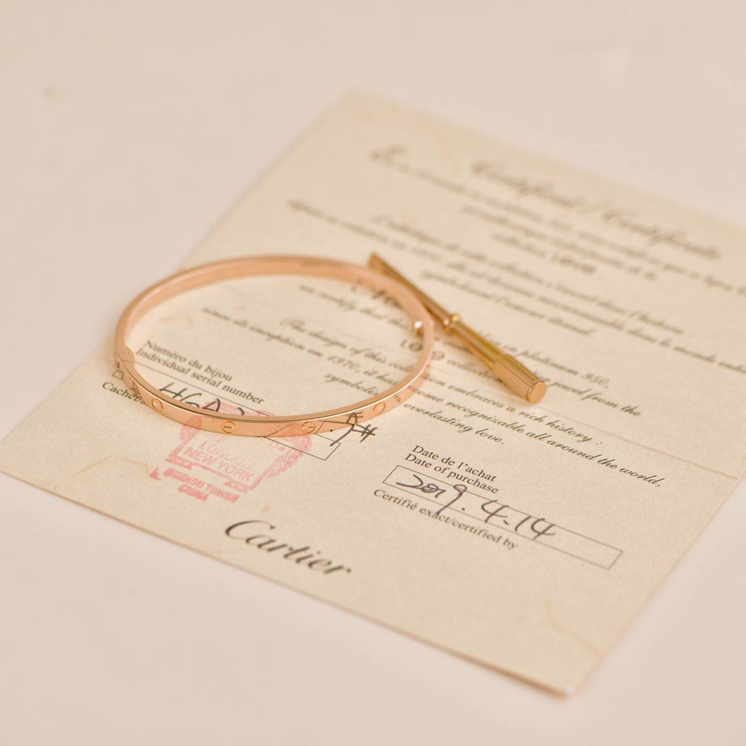 Second Hand Cartier Love 18K Rose Gold Bracelet Small Model Size 17