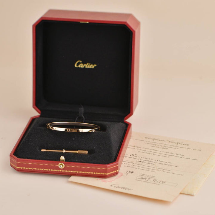 Preowned Cartier Love 18K Rose Gold Bracelet Small Model Size 17