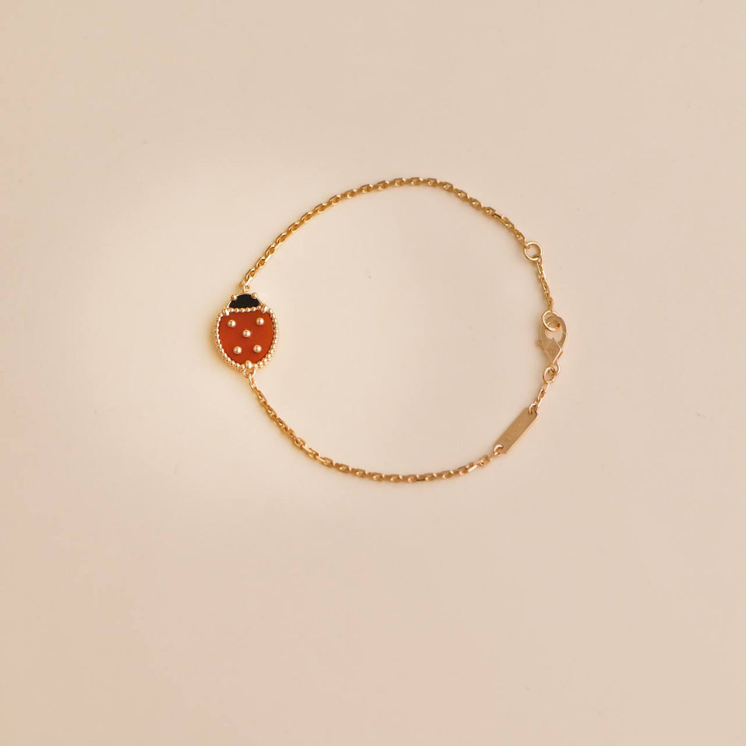 Preowned Van Cleef Lucky Spring Ladybug 18k Rose Gold Bracelet