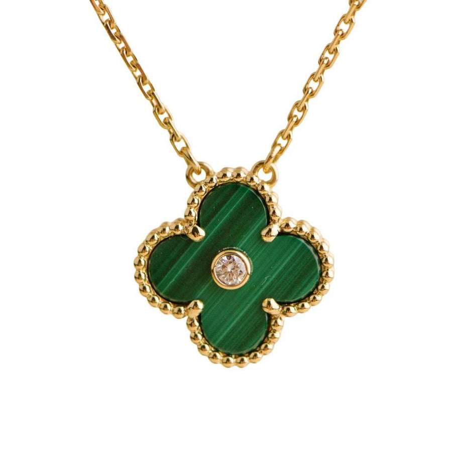 Preloved Van Cleef & Arpels 2013 Malachite Diamond 18k Yellow Gold Holiday Pendant