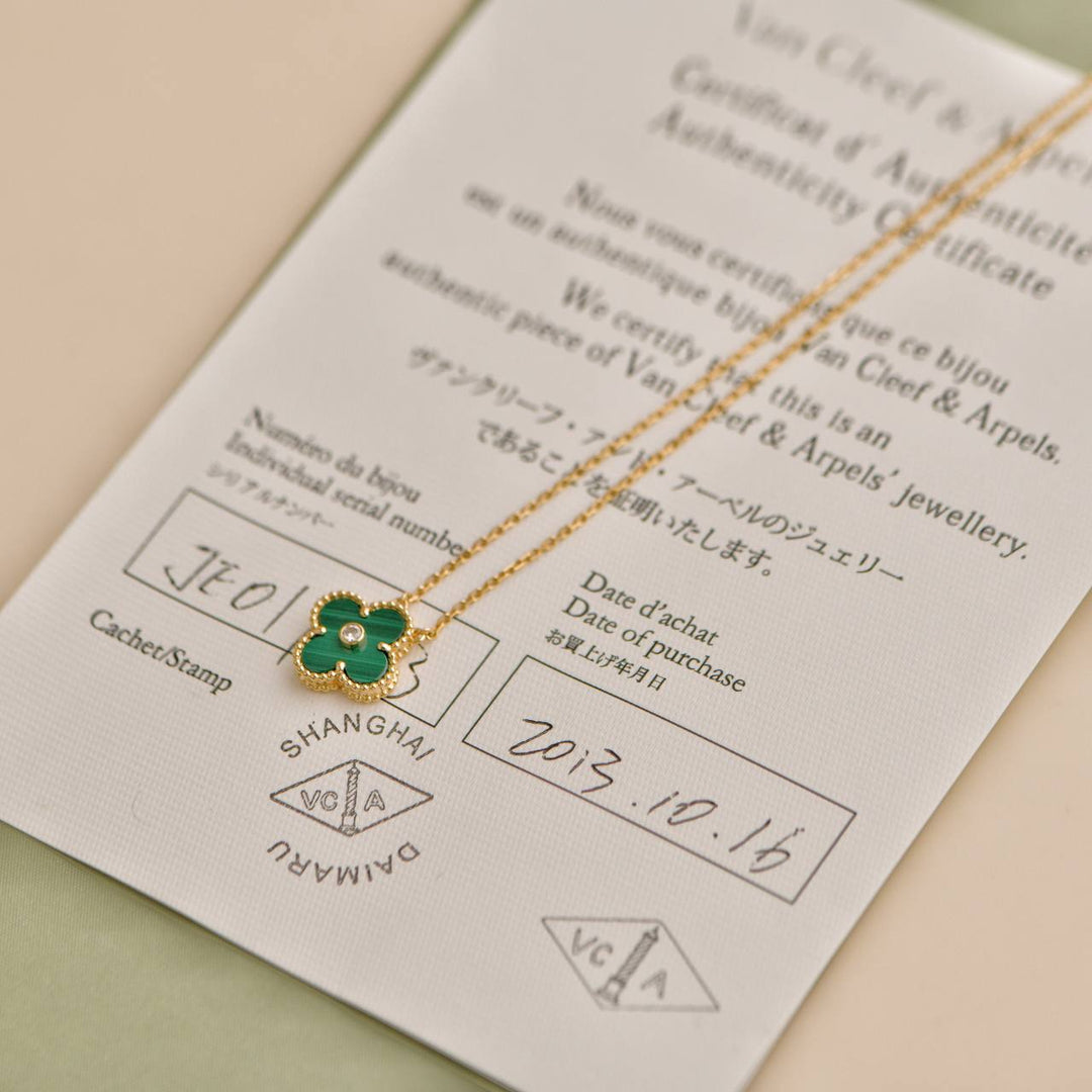 Second Hand Van Cleef & Arpels 2013 Malachite Diamond 18k Yellow Gold Holiday Pendant