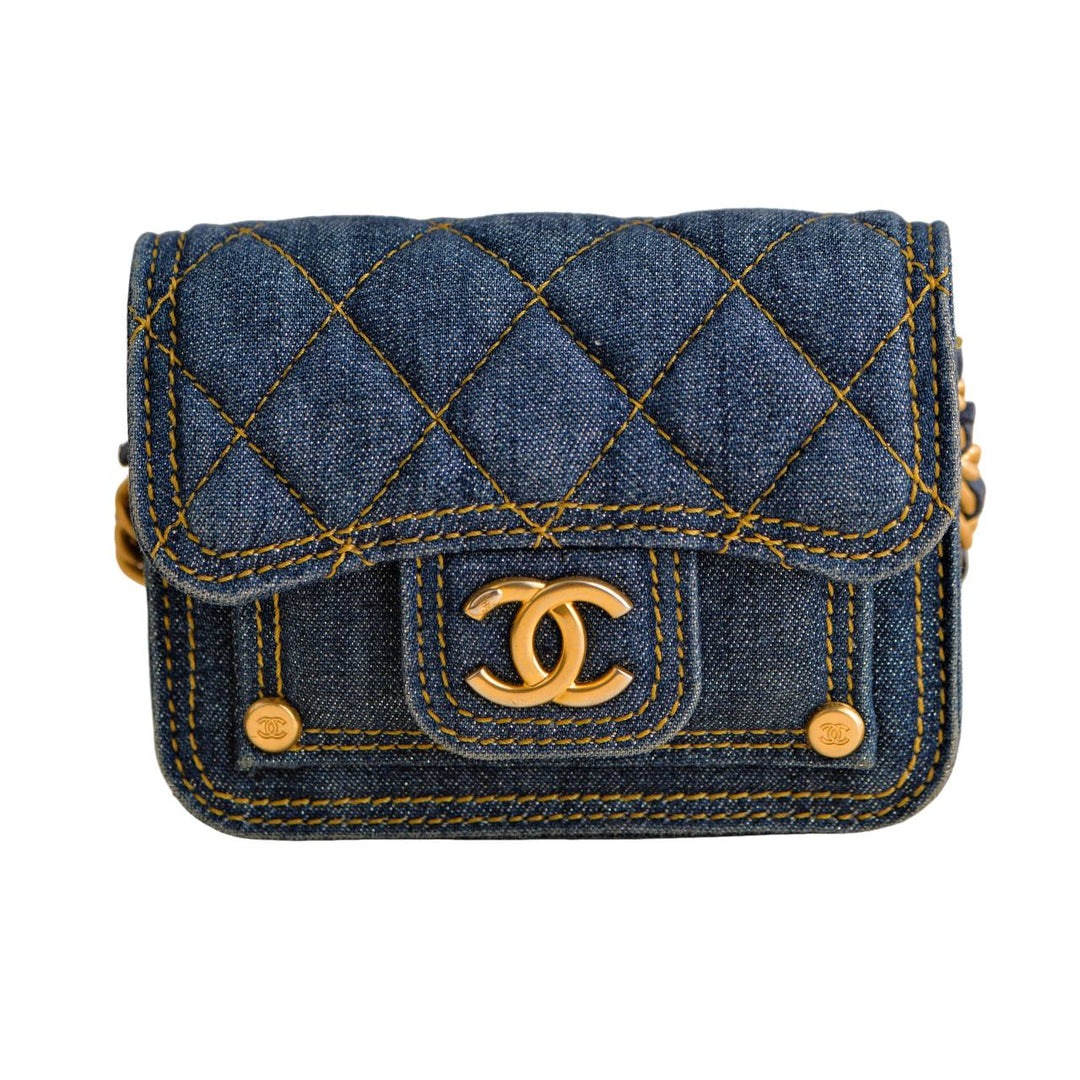 Preowned Chanel 23S Denim Quilted Card Holder Shoulder Bag