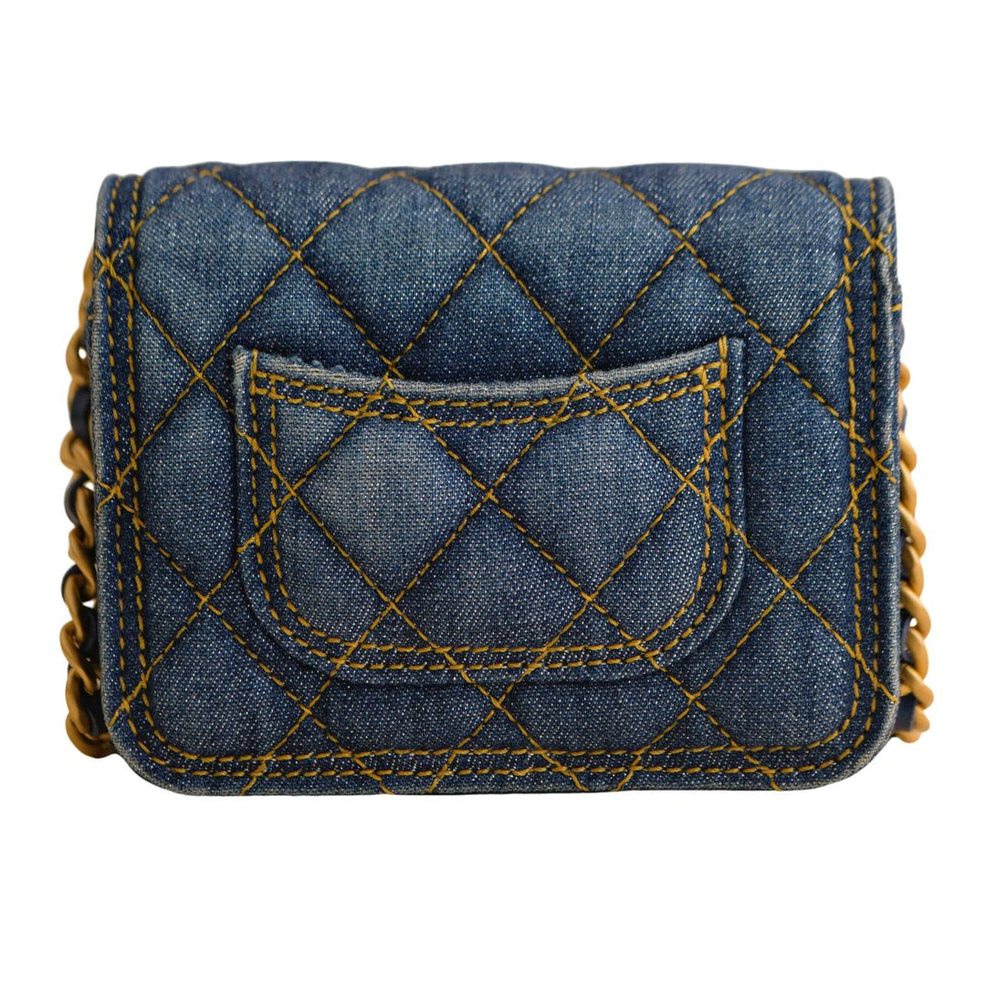 Second Hand Chanel 23S Denim Quilted Card Holder Shoulder Bag