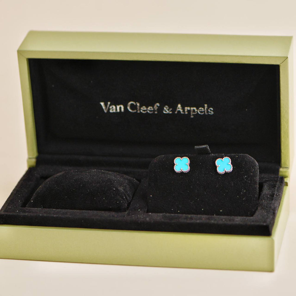 Preowned Van Cleef & Arpels Sweet Alhambra Turquoise 18K White Gold Earrings