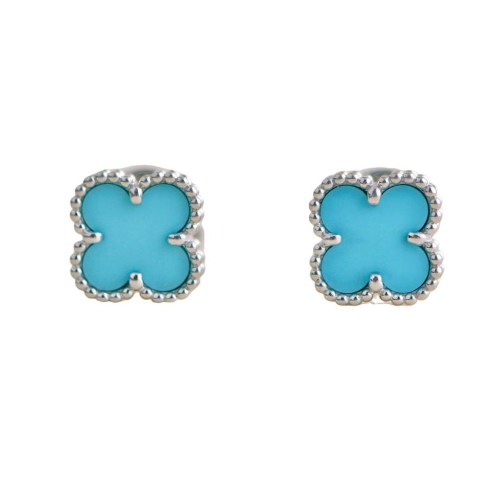 Preloved Van Cleef & Arpels Sweet Alhambra Turquoise 18K White Gold Earrings