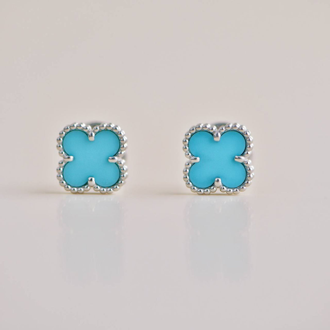 Second Hand Van Cleef & Arpels Sweet Alhambra Turquoise 18K White Gold Earrings