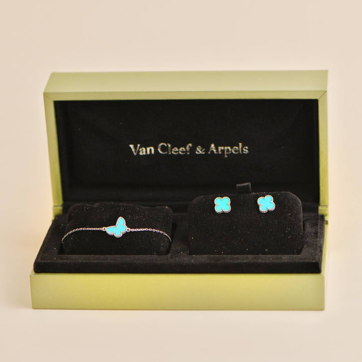 Preloved Van Cleef Sweet Alhambra Turquoise 18K White Gold Earrings