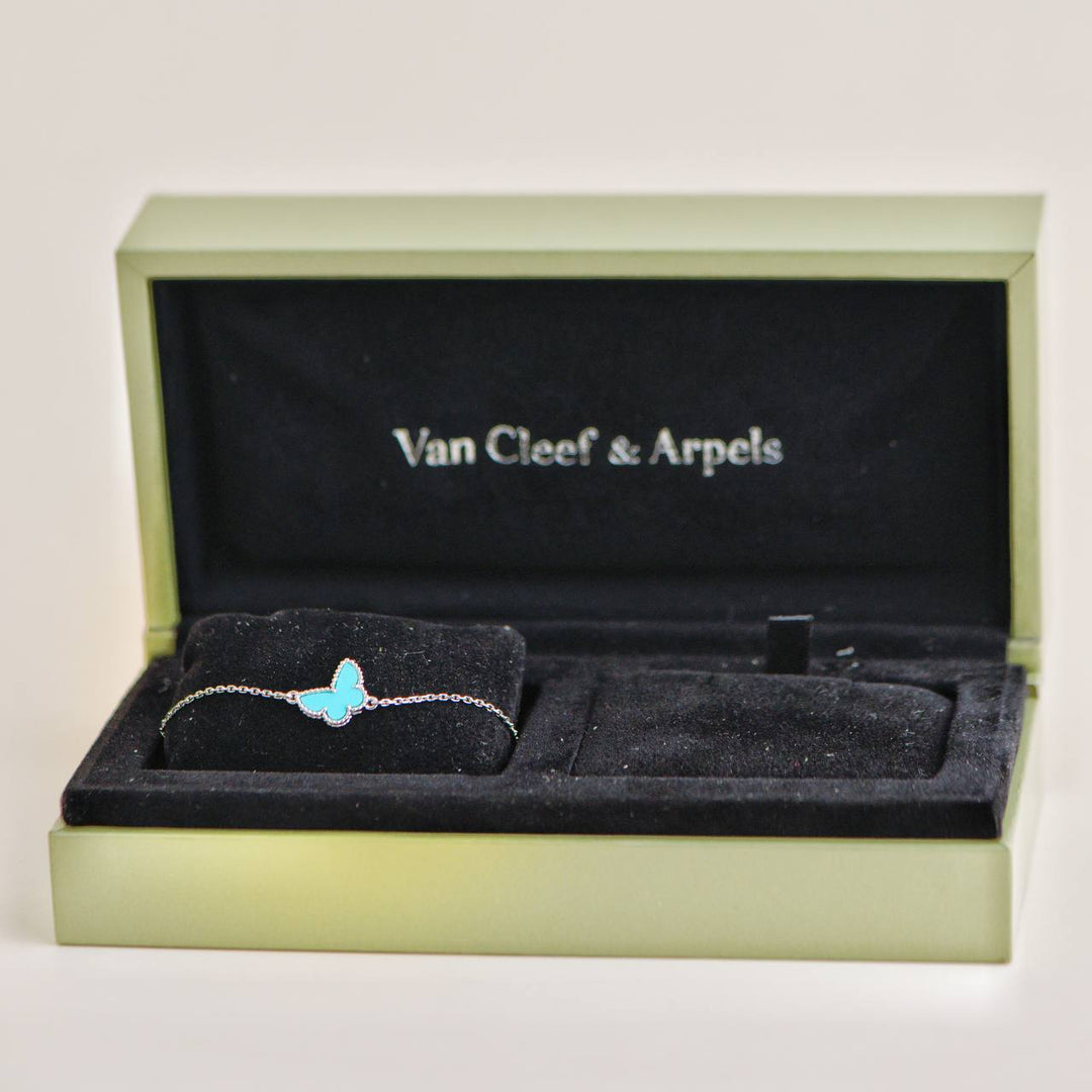 Preowned Van Cleef & Arpels Sweet Alhambra Turquoise 18k White Gold Bracelet