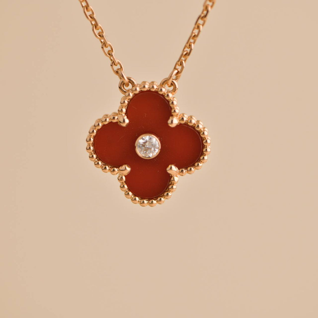 preowned Van Cleef & Arpels Carnelian Diamond 18K Rose Gold 2011 Holiday Pendant