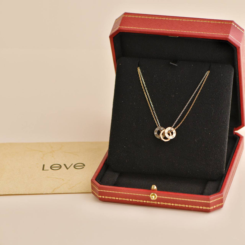 Second Hand Cartier Love 18k White Gold 18k Rose Gold 6 Diamond Necklace 