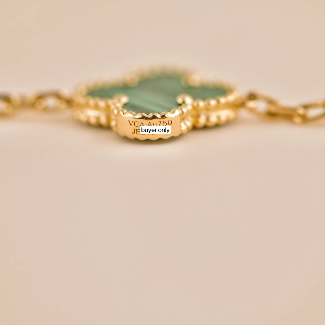 Second Hand Van Cleef Vintage Alhambra 5 Motif Malachite 18k Yellow Gold Bracelet