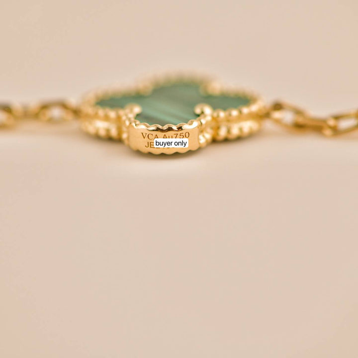 Second Hand Van Cleef Vintage Alhambra 5 Motif Malachite 18k Yellow Gold Bracelet